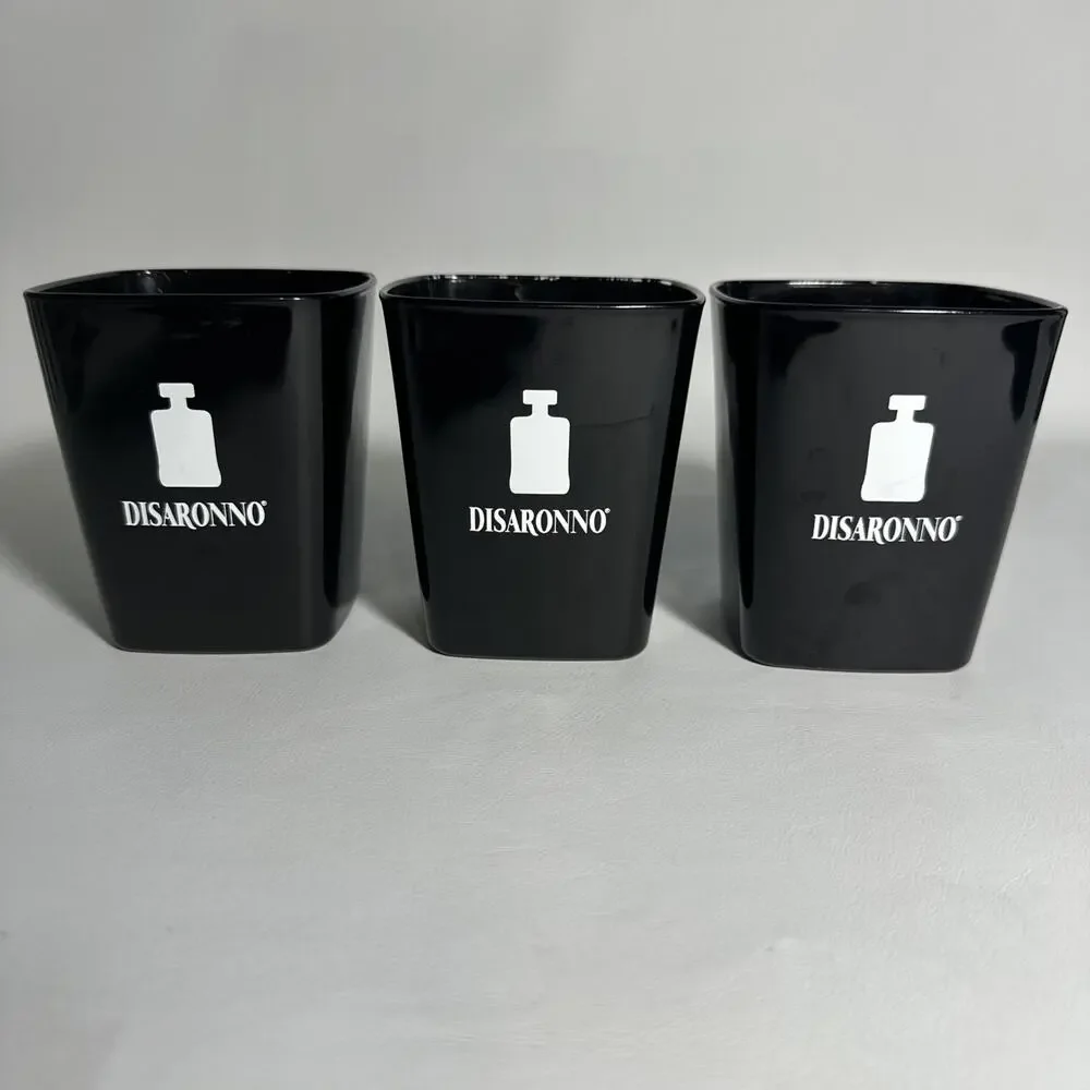 Disaronno Black Square Rocks Glasses Set of 3 Drinking Barware Cocktail